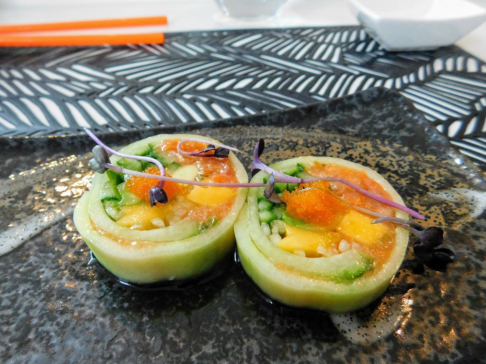  Spicy tuna wrapped in cucumber is a specialty at the Fairmont Pacific Rim Hotel’s RawBar.